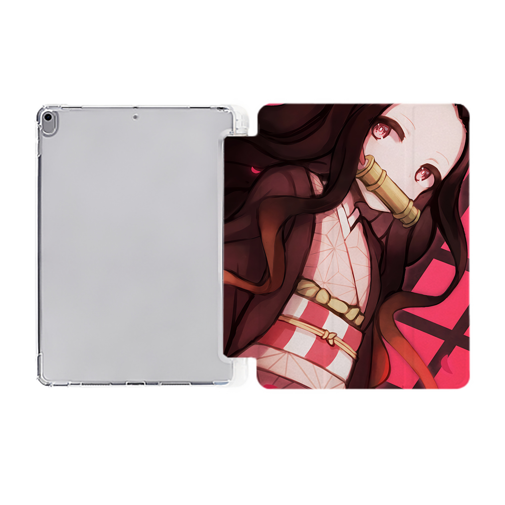 （画像用） 鬼滅の刃（きめつのやいば）竈門 禰󠄀豆子／かまど ねずこ Kamado Nezuko IPad ケース ペン収納付き 三つ折りスタンド PUレザー×シリコン 対応機種9.5/10.5/10.9インチ